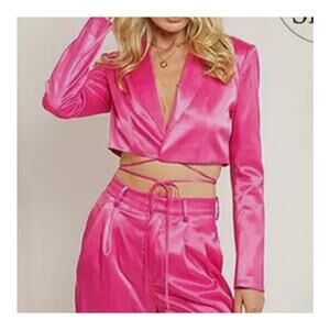 Geegee cropped hot pink Blazer jacket tie waist medium NWT ($59 retail) barbie